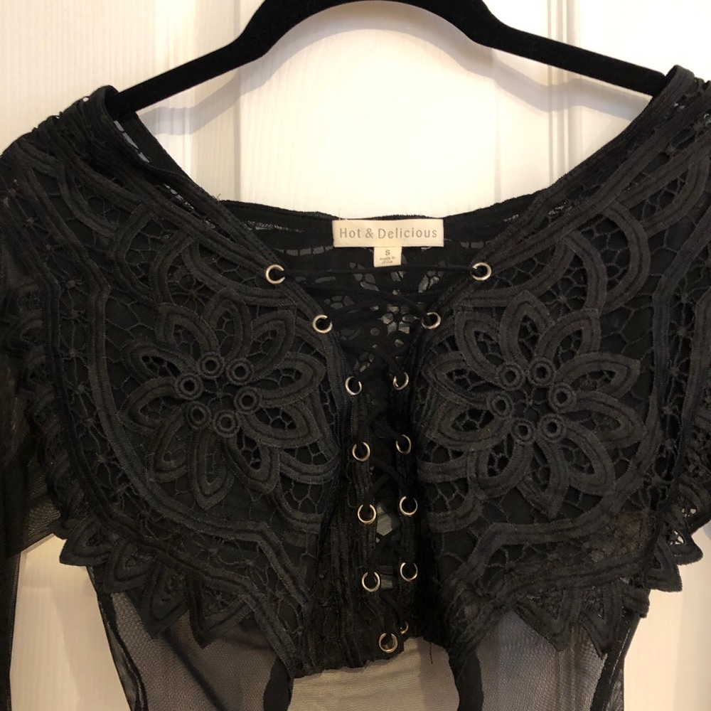 Black Lace Up Crop Top NEVER WORN - Picture 5 of 8